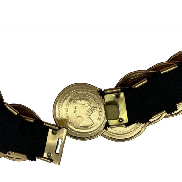 COIN VINTAGE Belt Stretch Embossed Gold Boho Medallion Retro Y2K Maximalist Glam - Picture 12 of 15